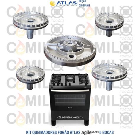 Kit Queimadores Fogão Atlas Agile Glass 5 Bocas 100 original