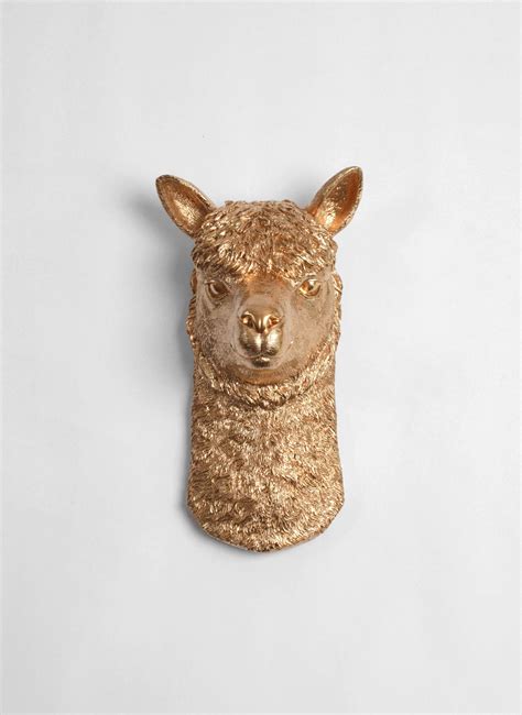 The Lima Llama In Gold Faux Llama Wall Art Mount White Faux