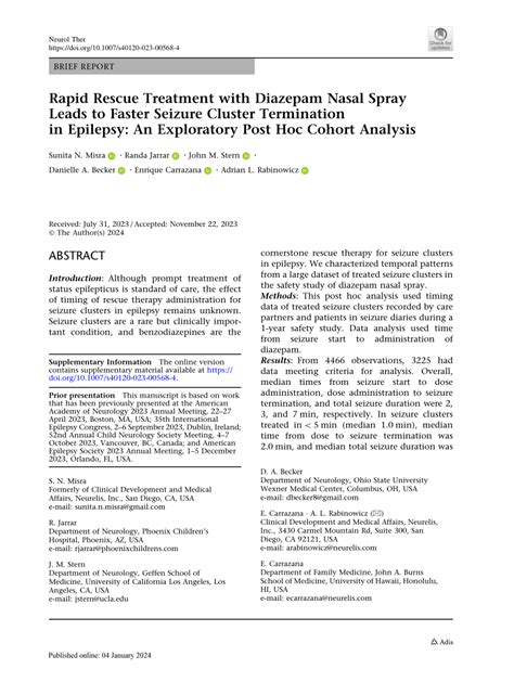 (PDF) Rapid Rescue Treatment with Diazepam Nasal Spray Leads to Faster ...