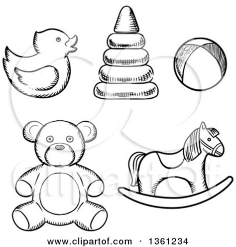 Black and White Sketched Baby Toys Posters, Art Prints by - Interior ...