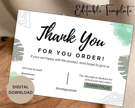 Business Thank You Card Template Editable Business Thank You - Etsy