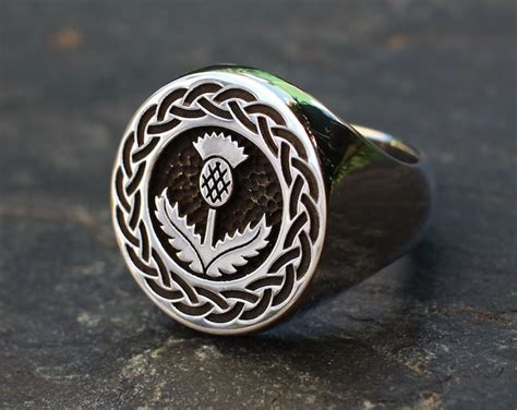 Scottish Thistle Signet Ring Etsy