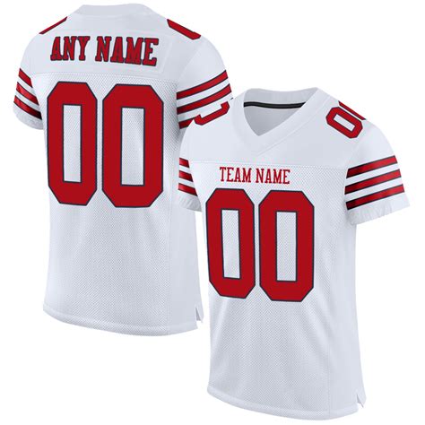 Custom White Red-Navy Mesh Authentic Football Jersey – Fiitg