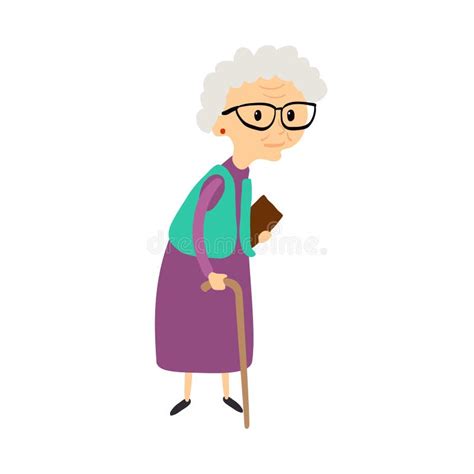 Old Woman With Cane Senior Lady With Glasses Walking Vector Stock