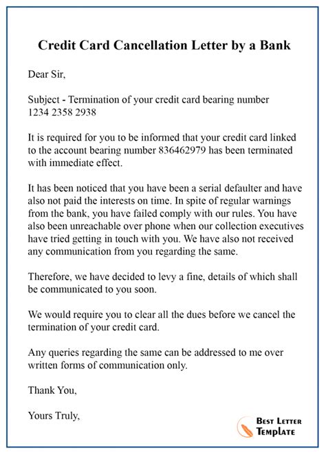 5 Sample Cancellation Letter Template For Credit Card Services