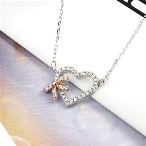 Heart Bow Zircon Necklace Woman Sterling Silver Nacklace