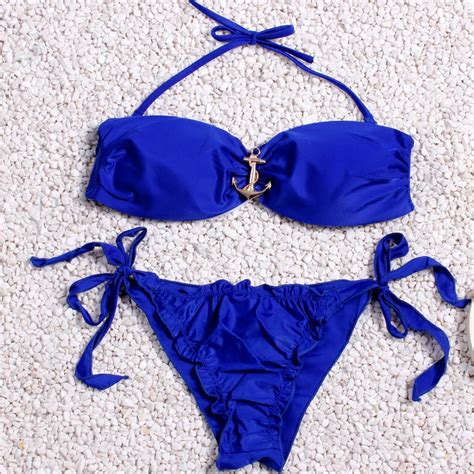 Strappy Swimwear 2016 Bikini Blue Swimsuit Bandage Swimwear Women