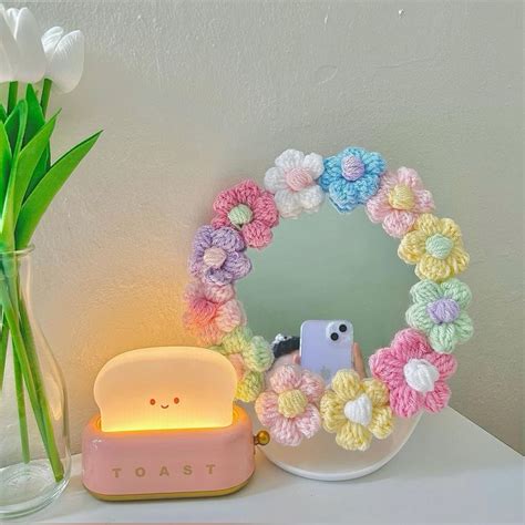 Crochet Puff Flower Mirror In Crochet Puff