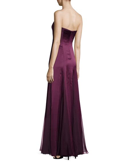 Halston Heritage Strapless Gown With Sheer Panels Bordeaux