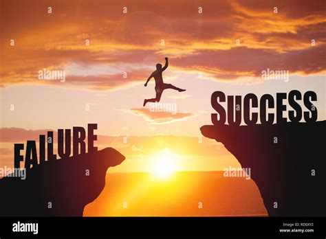 Silhouette Of Business Man Jump To Success Text Stock Photo Alamy