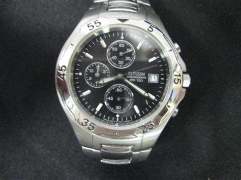 Mens Citizen Chronograph Wr100 Watch 390350 Stainless Steel Date Display