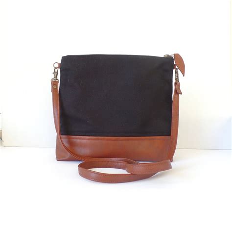 Leather Crossbody Purse Vegan Leather and Cotton Crossbody - Etsy