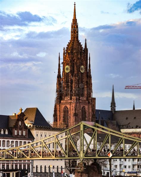 Majestic Tower of Frankfurt Cathedral Editorial Image - Image of bridge ...