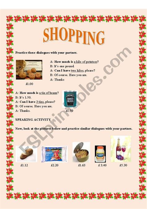 Shopping Esl Worksheet By Gilcat