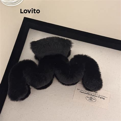 Lovito Casual Plain Plush M Shape Extra Large Dopamine Hair Clips For