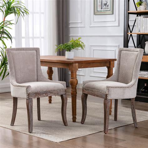 Dining Room Chairs Set of 2, Solid Wood and Thickened Fabric ...