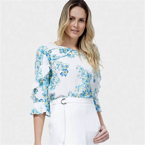 Blusa Em Viscose Manga 3 4 Lez A Lez Pole Modas