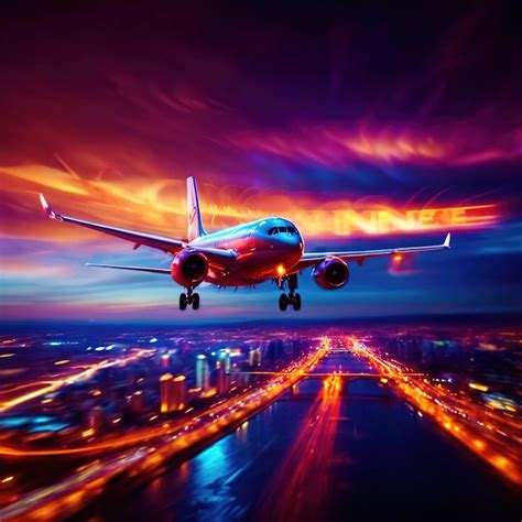 Premium Photo Airplane Flying Over City Long Exposure Dynamic Motion