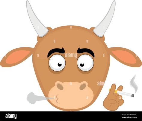 Ilustraci N Vectorial Cara De Una Vaca De Dibujos Animados Fumando Un