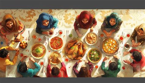 Premium Photo Families Sharing A Feast Of Traditional Eid Dishes