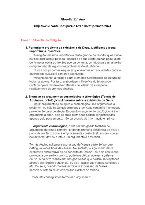 Conte Dos Para O Teste Per Odo Filosofia Ano Objetivos E