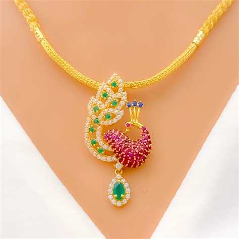 Majestic Peacock 22k Gold Cz Necklace Set Andaaz Jewelers