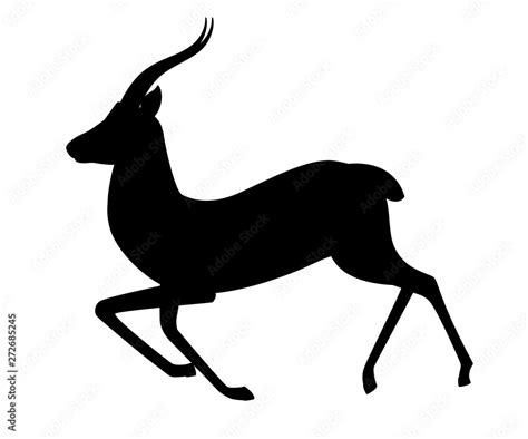 Black silhouette African wild black-tailed gazelle with long horns ...