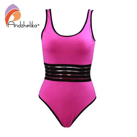 Andzhelika U Neck Black Mesh Solid One Piece Swimsuit For Women Sexy Beachwear Swimwear 2022