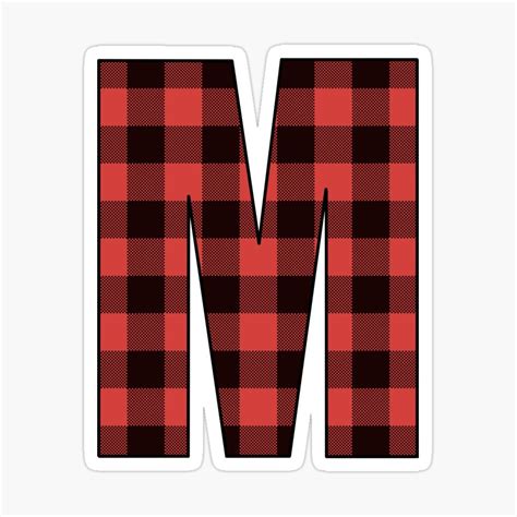 Letter M Monogram Red And Black Buffalo Plaid Check Sticker By