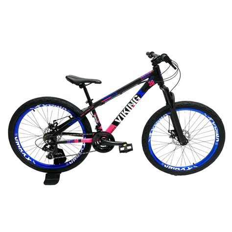 Bicicleta Vikingx Aro Tuff Preto Rosa Aro Azul V Shimano