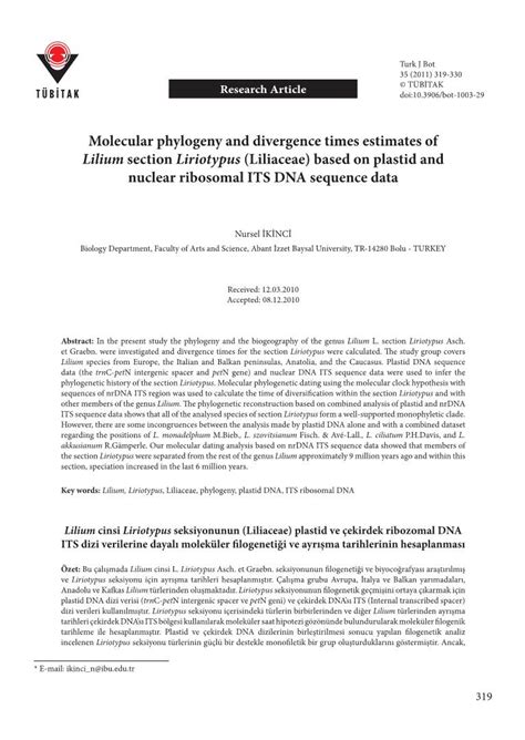 Molecular Phylogeny And Divergence Times Estimates Of Lilium Section