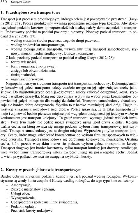 Analiza Koszt W W Przedsi Biorstwach Transportu Samochodowego Pdf