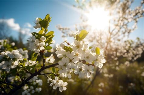 Premium Ai Image Beautiful Blooming White Flowers Against The Blue Sky