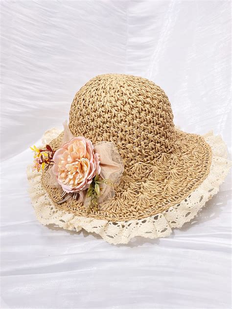 Sombrero De Paja Con Dise O De Flor Yarn Hats Straw Hat Flower