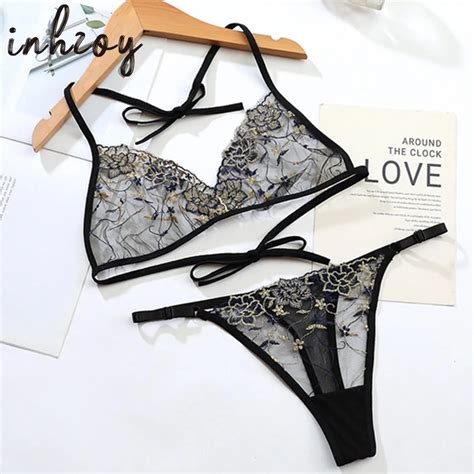 Women Sexy Sheer Lace Lingerie Set See Through Embroidered Floral Lace