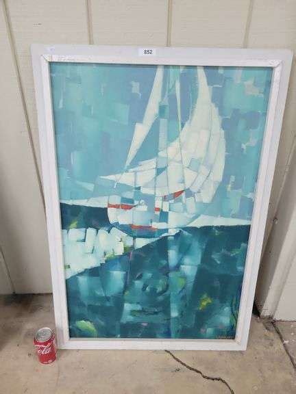 Mcm Abstract Sailboat Painting Signed Johnsen Dixon S Auction At Crumpton