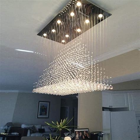 SILJOY Modern Chandelier Rectangle Rain Drop Crystal Rectangular Dining