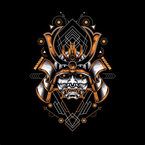 oni samurai head with sacred geometry ornament For Wallpaper, Banner, T-shirt, Poster, Hoodie ...