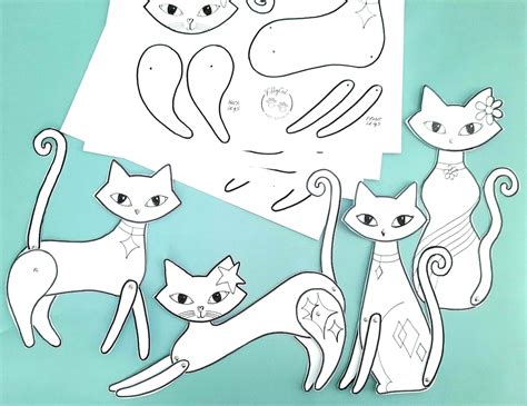 Cat Paper Doll Printable Color And Cut Cat Articulated Dolls Mid