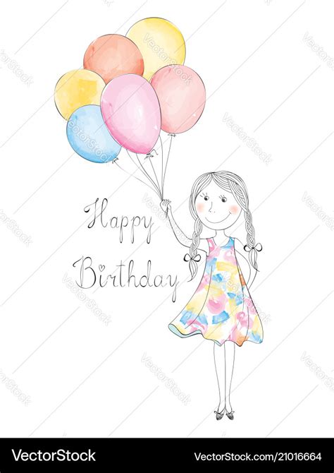 Girl With Balloons Happy Birthday Holiday Vector Image