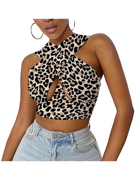 Canrulo Women Crisscross Halter Cutout Wrap Crop Top Push Up Bustier Corset Backless Crop Tank