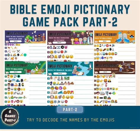 Bible Emoji 6 Game Pack Part 2 Printable I Emoji Pictionary I Church