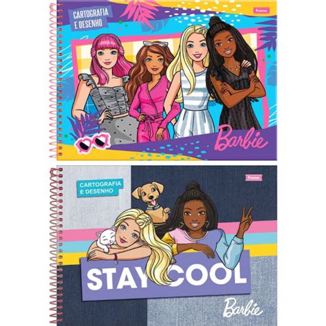 Caderno Espiral Cartografia E Desenho Capa Dura 80 Fls Barbie Foroni Na