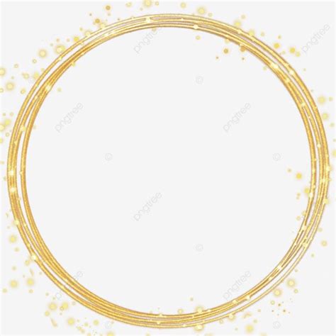 A Gold Circle Frame On A White Background With Sparkles In The Air And