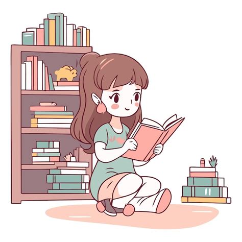 Una Ni A Linda Leyendo Un Libro En La Biblioteca Vector Premium