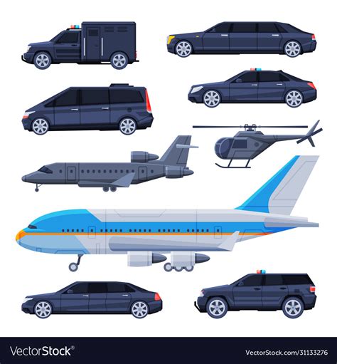 Government vehicles set black presidential auto Vector Image