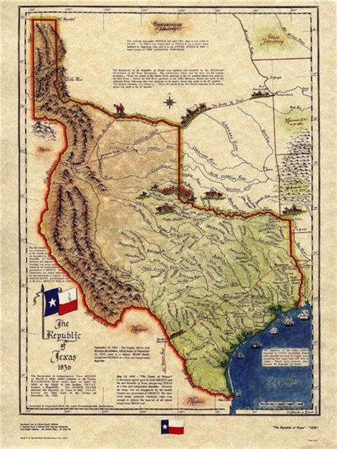 Republic of Texas Historical 1836 Map W Flag, Old, Indians LARGE Size ...