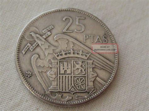 1957 1966 Spain 25 Ptas Pesetas World Coin Copper Nickel Crowned