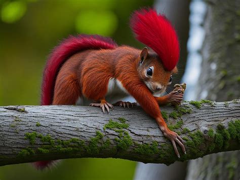 Una Ardilla Roja Se Sienta En Una Rama Comiendo Una Nuez Foto Premium