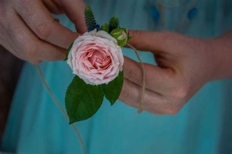 A Person Holding A Pink Rose With Green Leaves